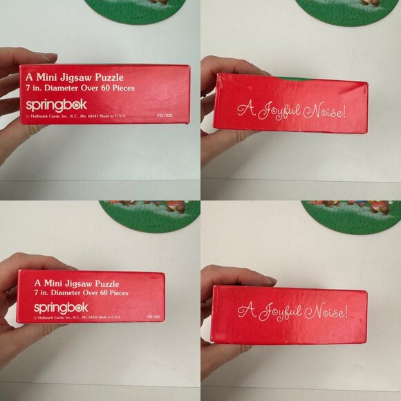Vtg Christmas Holiday Mice Green Springbok Hallmark 7in Round Cardboard Puzzle - Picture 13 of 14